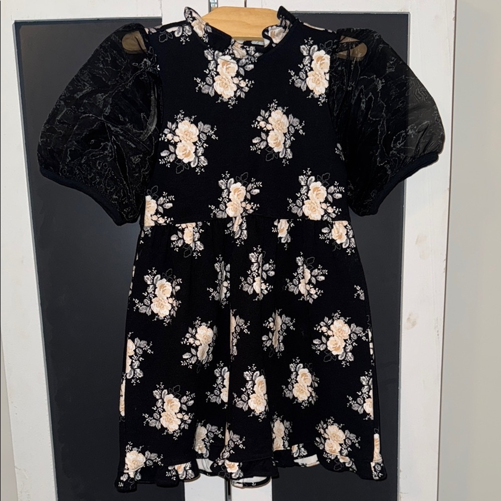 Janie & Jack 5T Floral Black and Cream Kids Dress
